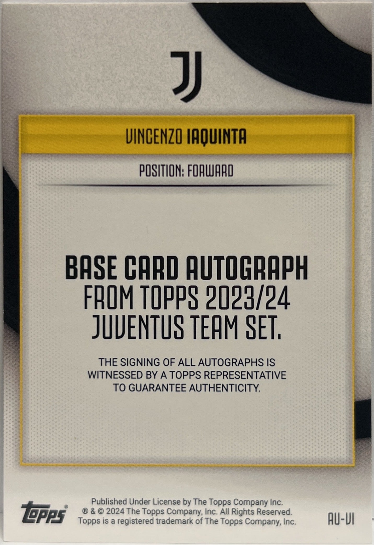 Vincenzo Iaquinta 17/25 Autograph Orange Topps Juventus Team Set 2023/24