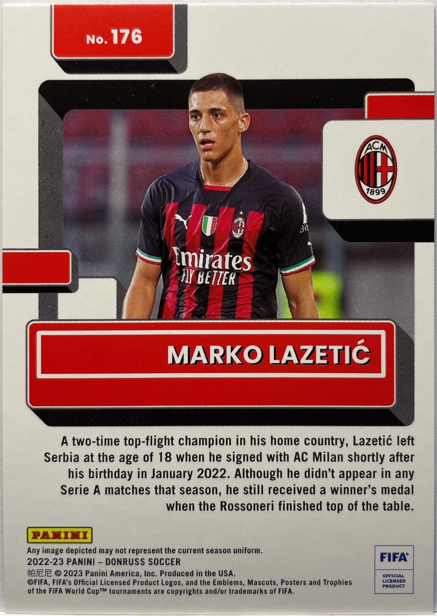 Marko Lazetic 35/99 Rated Rookie Red Donruss Fifa 2022/23