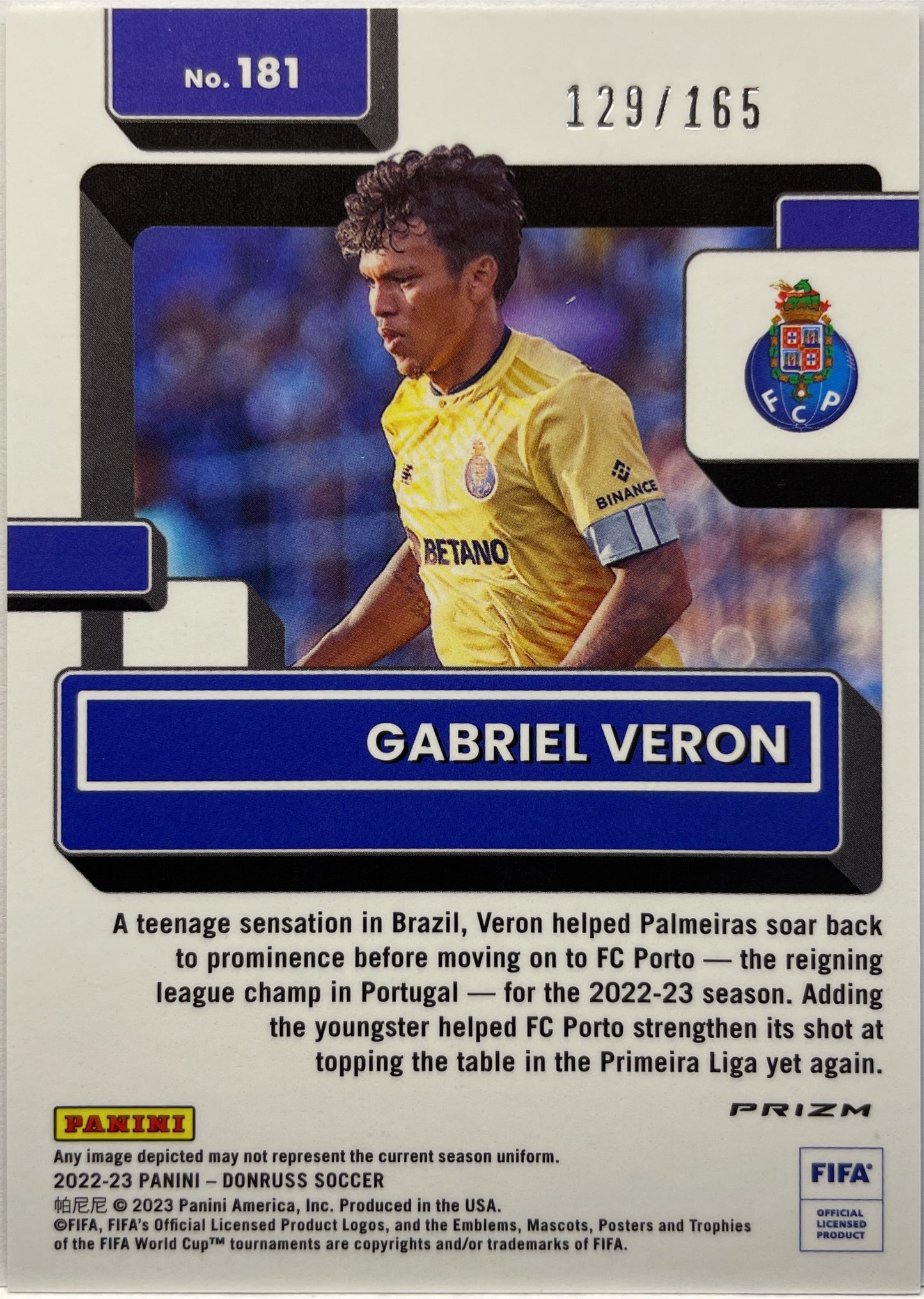 Gabriel Veron 129/165 Rated Rookie Optic Red Donruss Fifa 2022/23