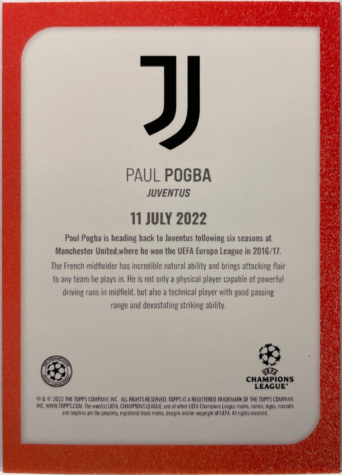 Paul Pogba 5/10 Topps UCL Summer Signing 2022