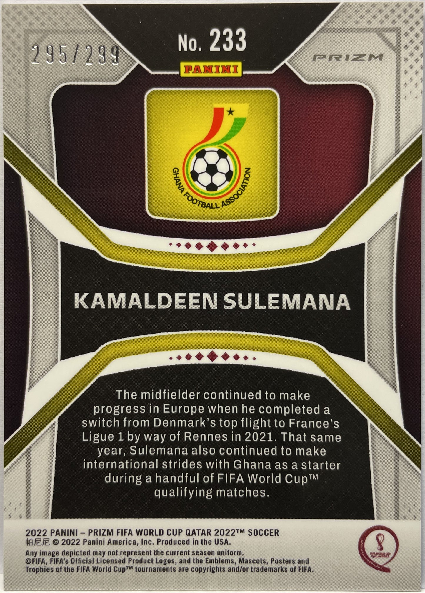 Kamaldeen Sulemana 295/299 Rookie Blue Prizm Qatar 2022