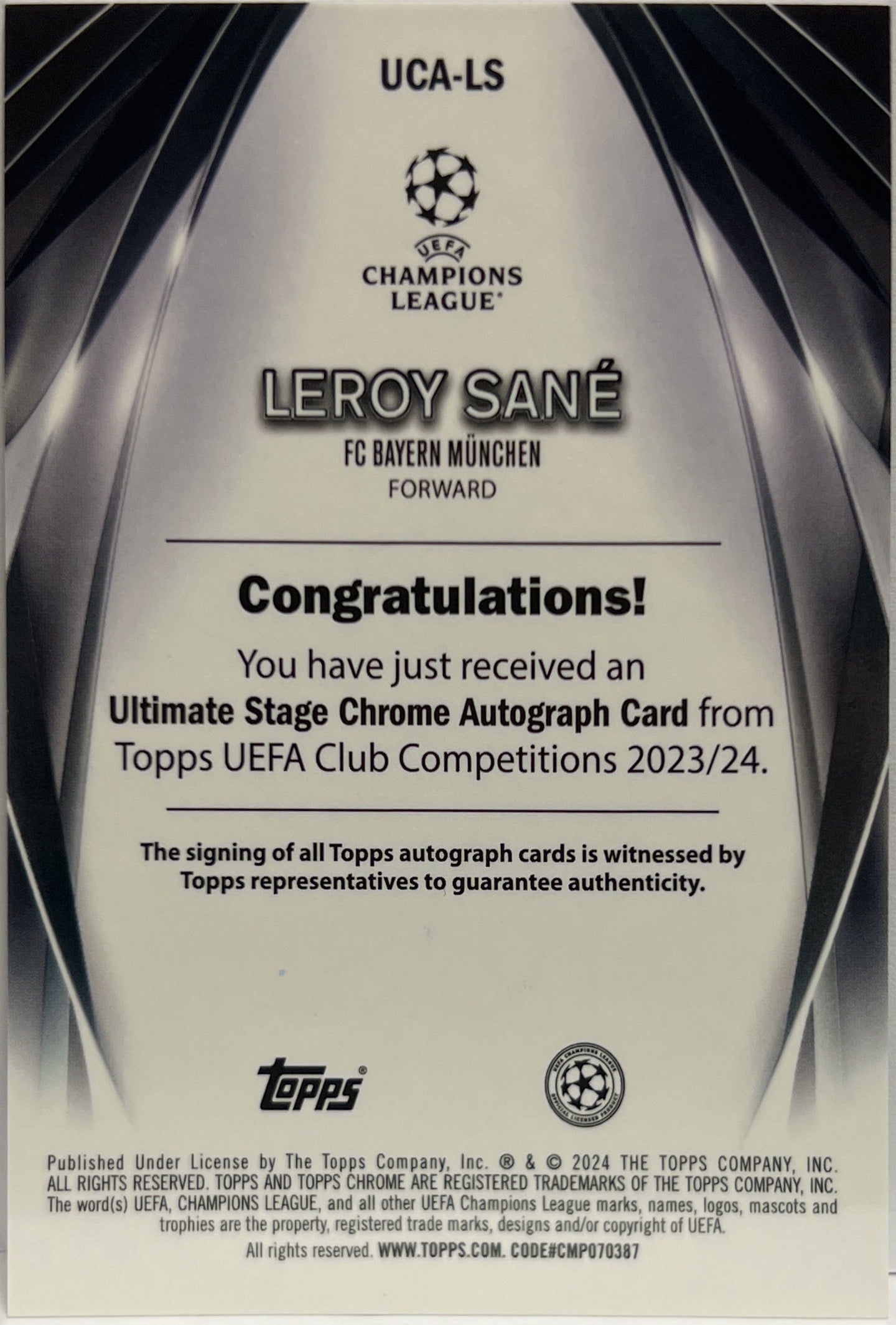 Leroy Sane Autograph Ultimate Stage Topps UCC 2023/24