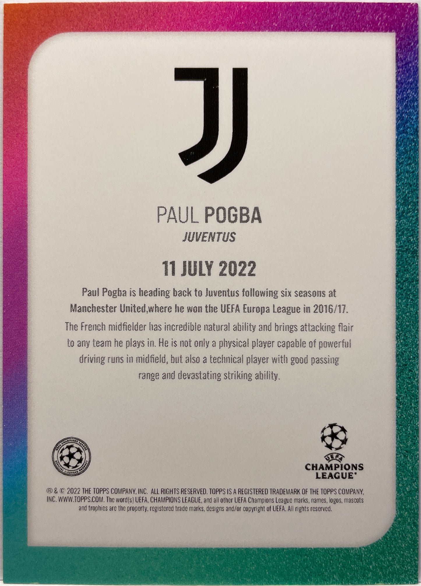 Paul Pogba 5/5 Topps UCL Summer Signing 2022