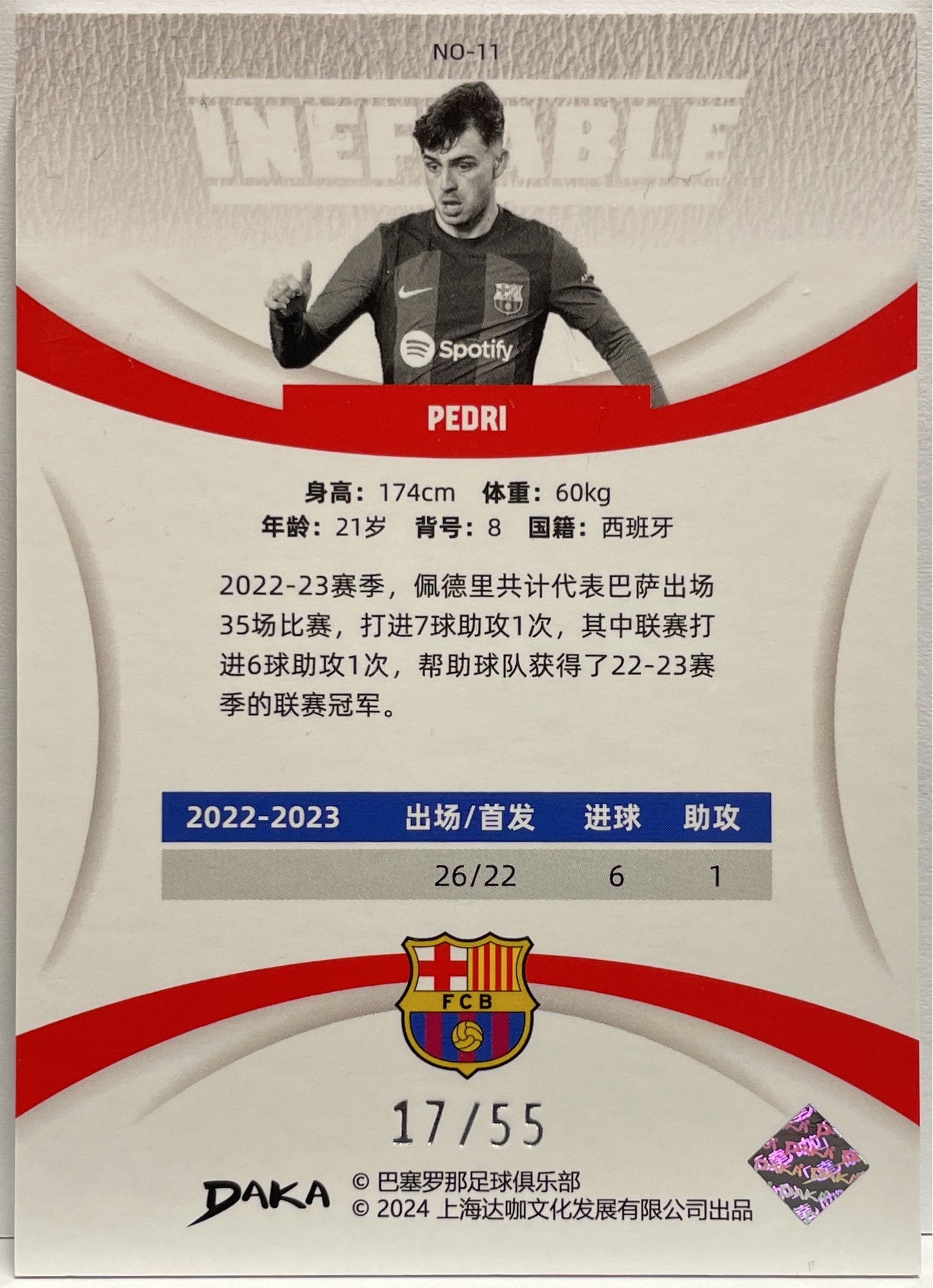 Pedri 17/55 Ineffable Purple Daka Barcelona One & Two 2023/24