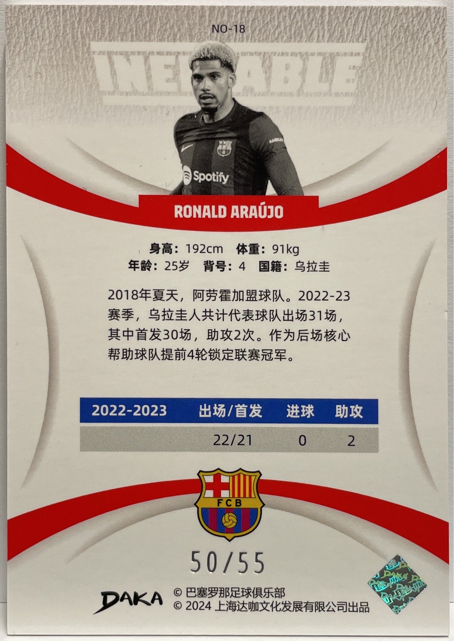 Ronald Araujo 50/55 Ineffable Purple Daka Barcelona One & Two 2023/24
