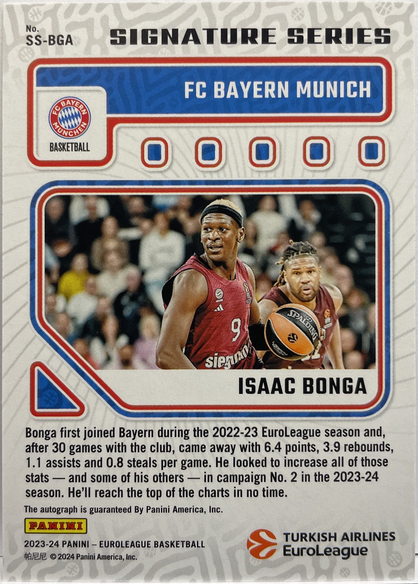 Isaac Bonga Autograph Signature Series Donruss Euroleague Basketball 2023/24