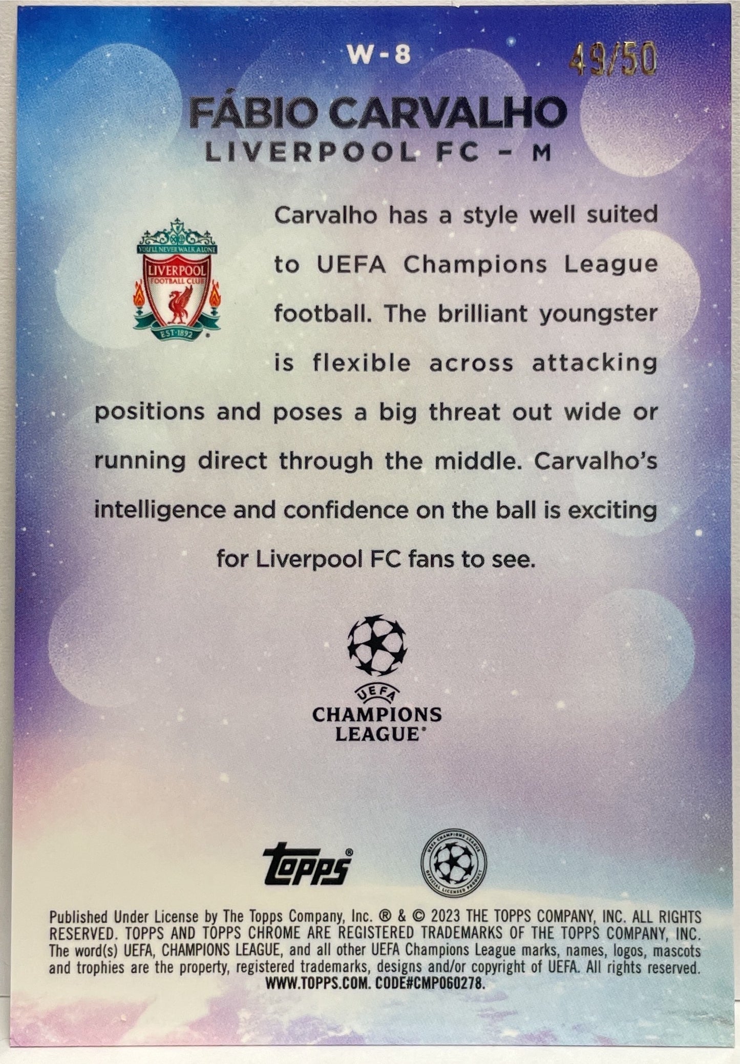 Fabio Carvalho 49/50 Rookie Wonderkids Gold Topps Chrome UCC 2022/23