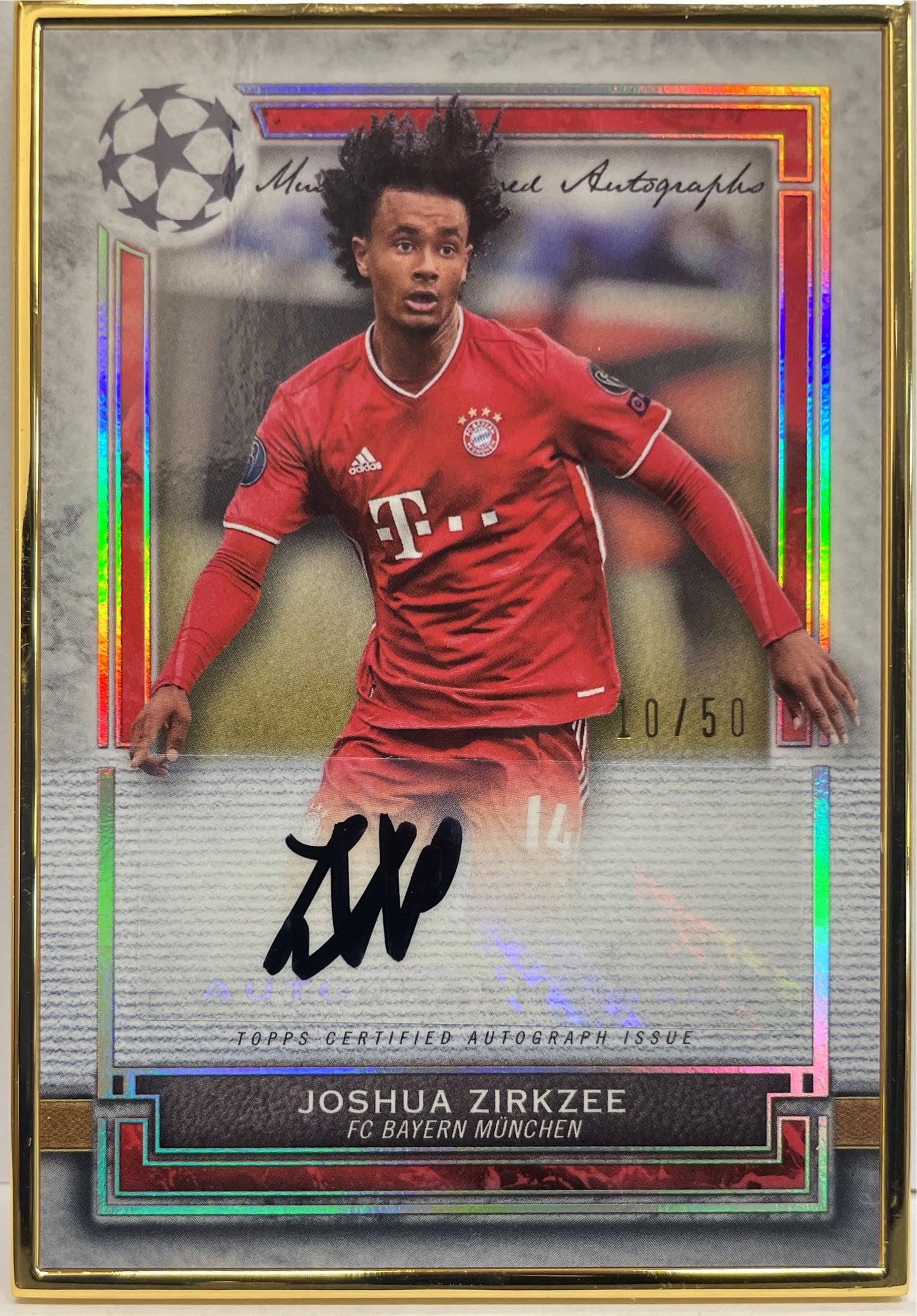 Joshua Zirkzee 10/50 Autograph Gold Frame Topps Museum 2020/21