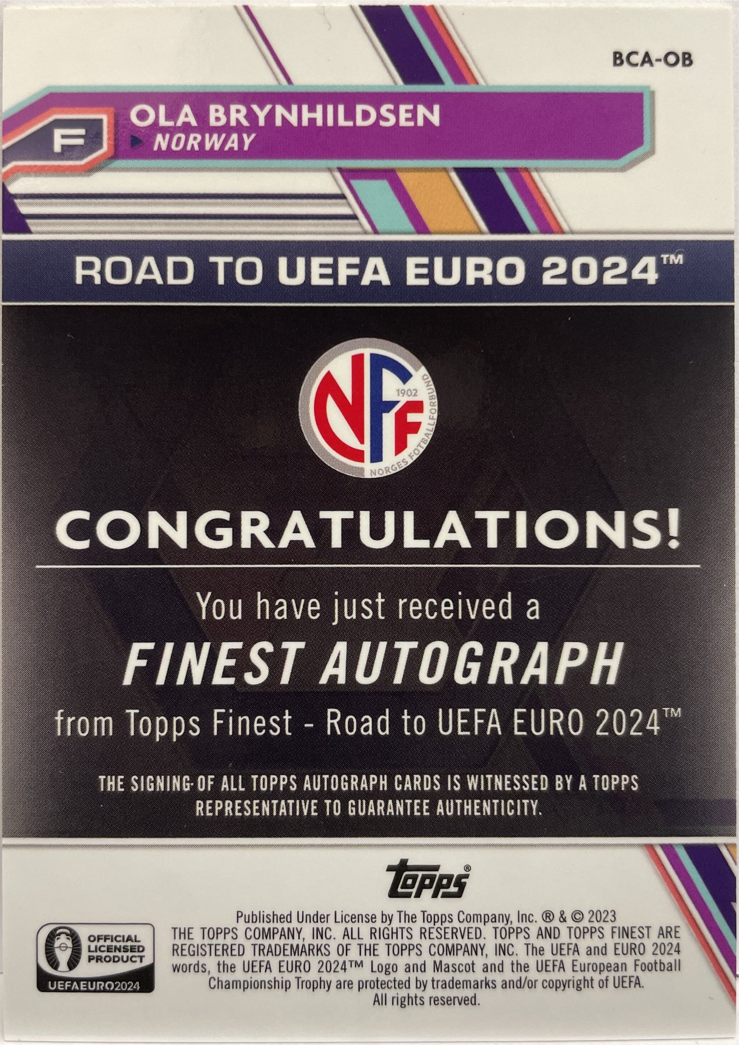 Ola Brynhildsen Autograph National Debut Topps Finest Road To Uefa Euro 2024