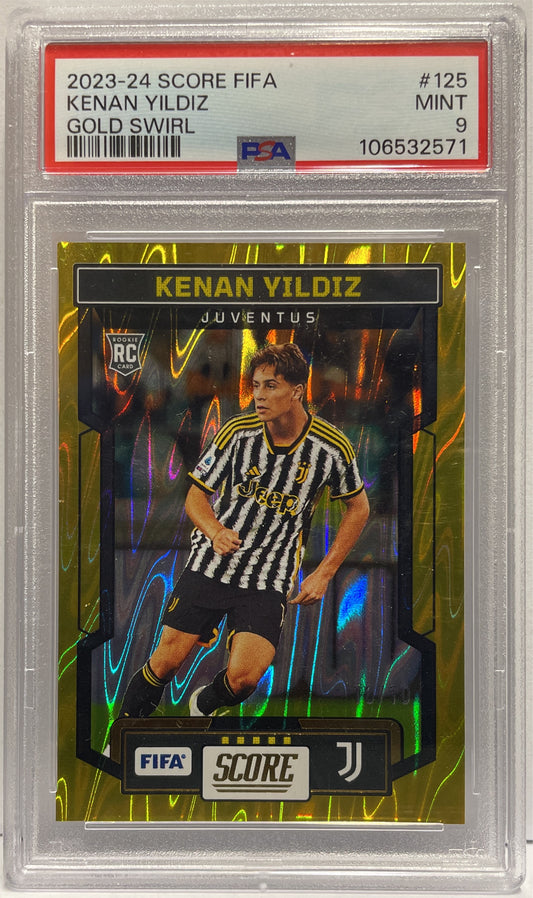 Kenan Yildiz 10/10 Rookie Gold Swirl Panini Score Serie A 2023/24 PSA 9