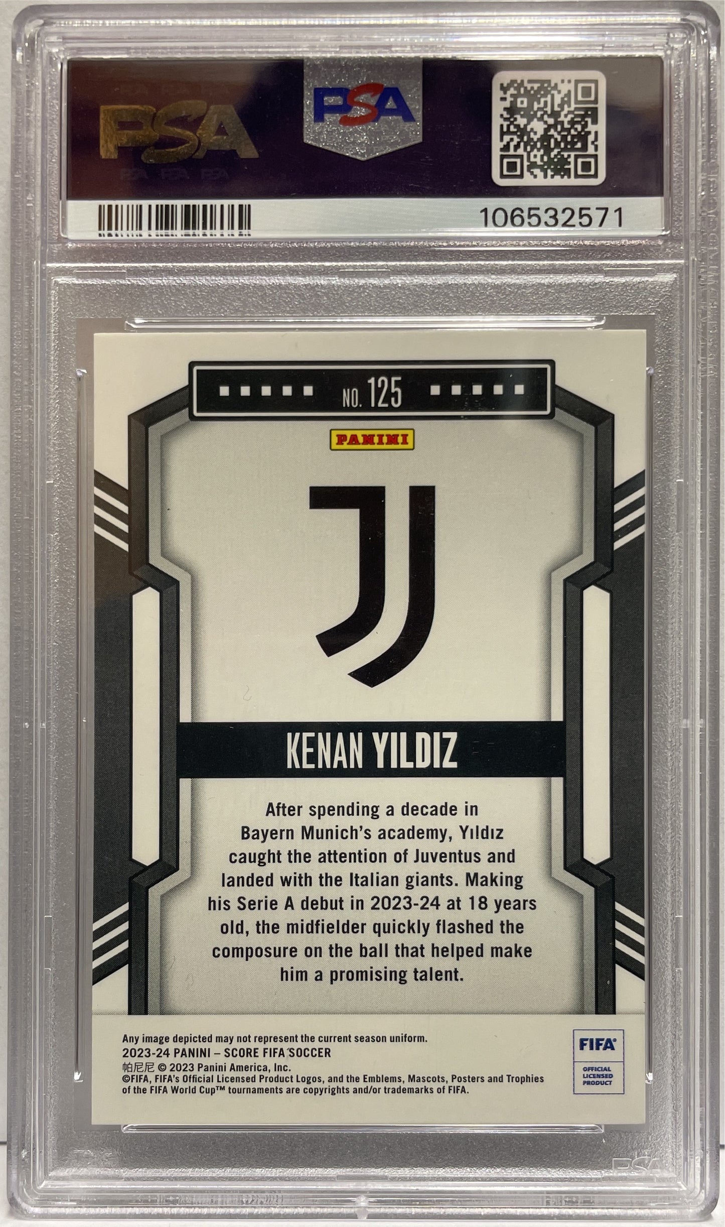 Kenan Yildiz 10/10 Rookie Gold Swirl Panini Score Serie A 2023/24 PSA 9