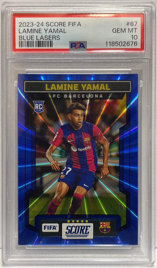 Lamine Yamal 31/50 Rookie Blue Laser Panini Score Fifa 2023/24 PSA 10