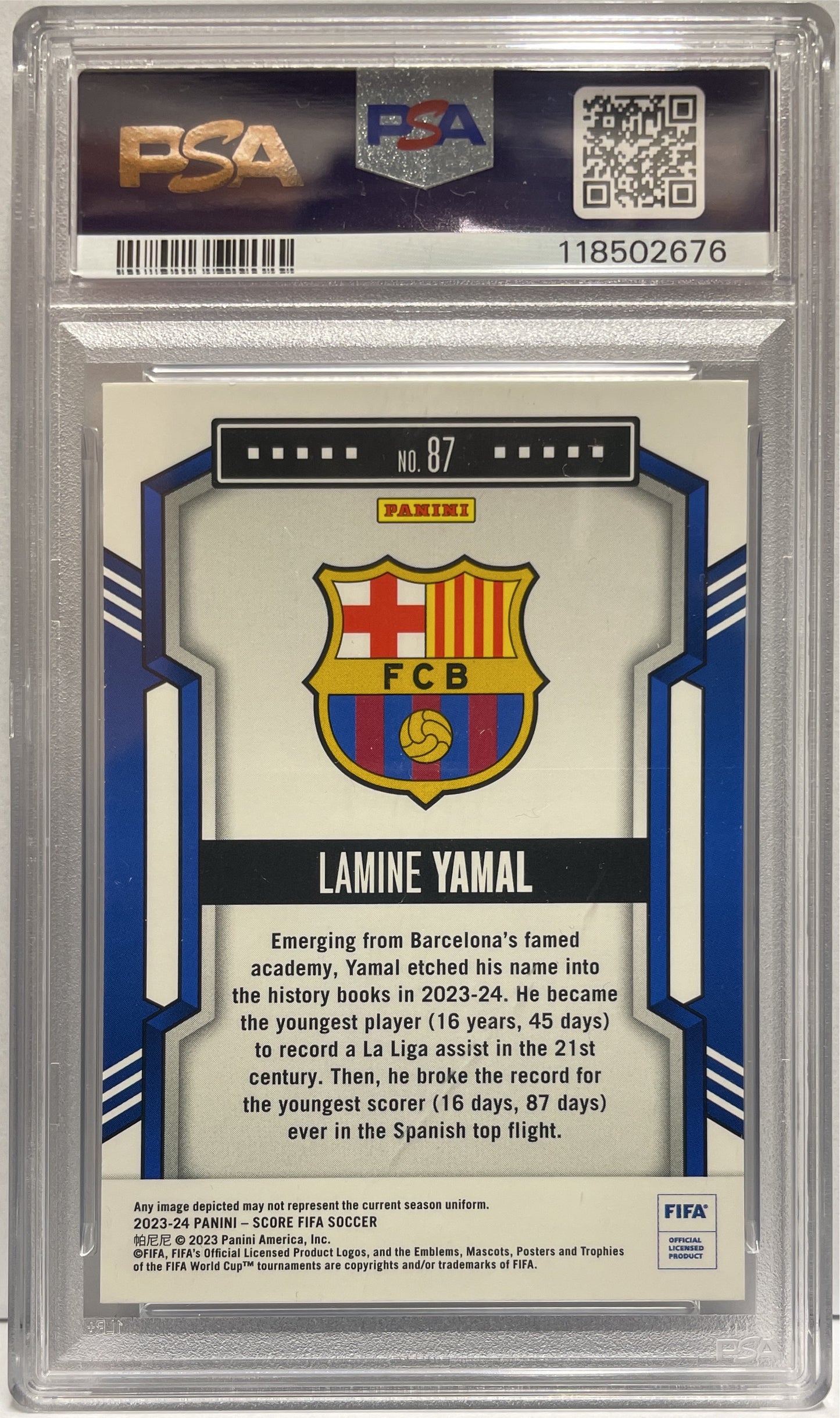Lamine Yamal 31/50 Rookie Blue Laser Panini Score Fifa 2023/24 PSA 10