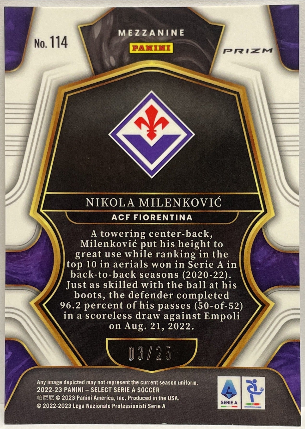 Nikola Milenkovic 3/25 Mezzanine Tie Dye Select Serie A 2022/23