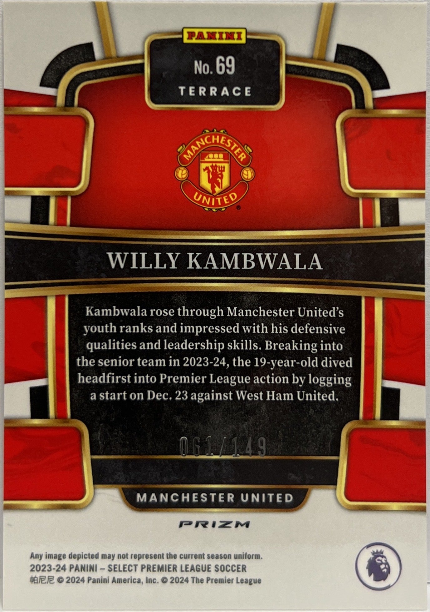 Willy Kambwala 61/149 Rookie Terrace Purple Select Premier League 2023/24