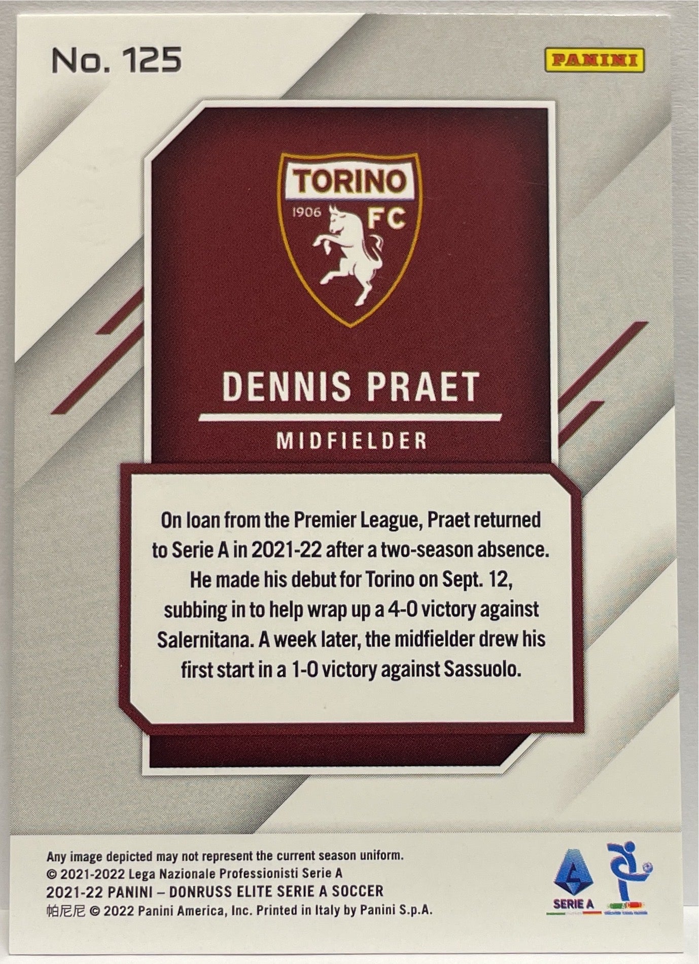 Dennis Praet 5/5 Green Donruss Elite Serie A 2021/22