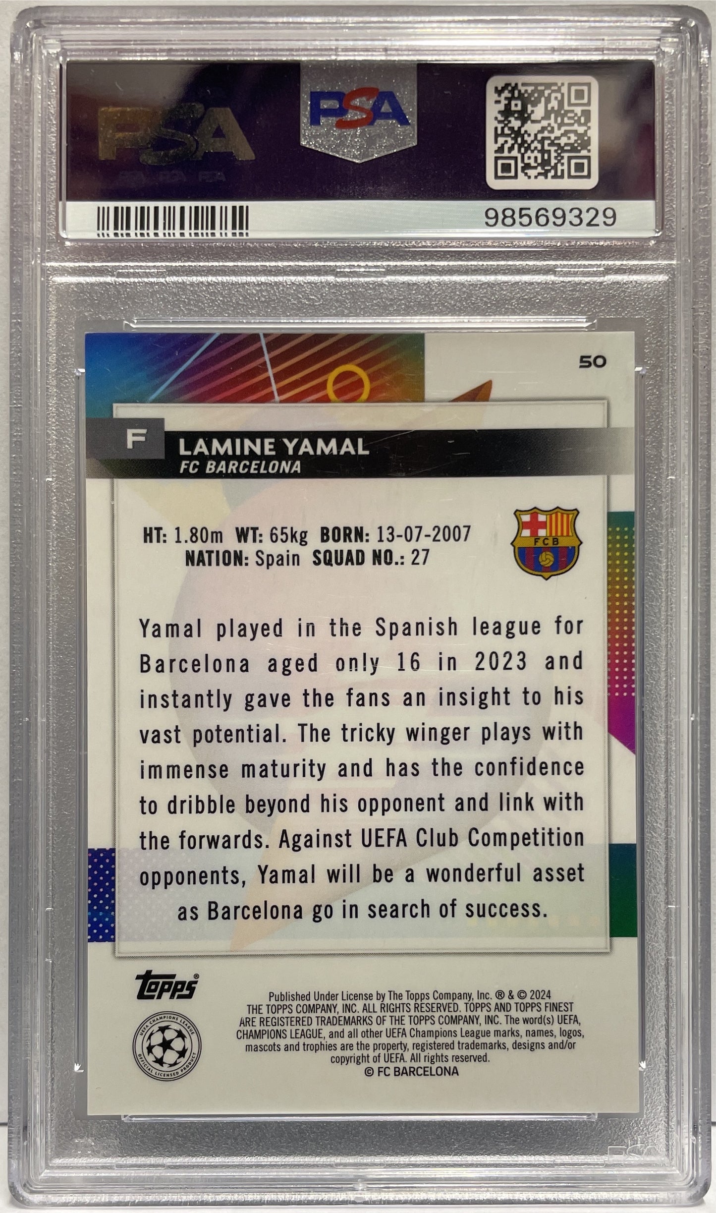 Lamine Yamal 30/250 Rookie Blue Aqua Vaporwave Topps Finest UCC 2023/24 PSA 10