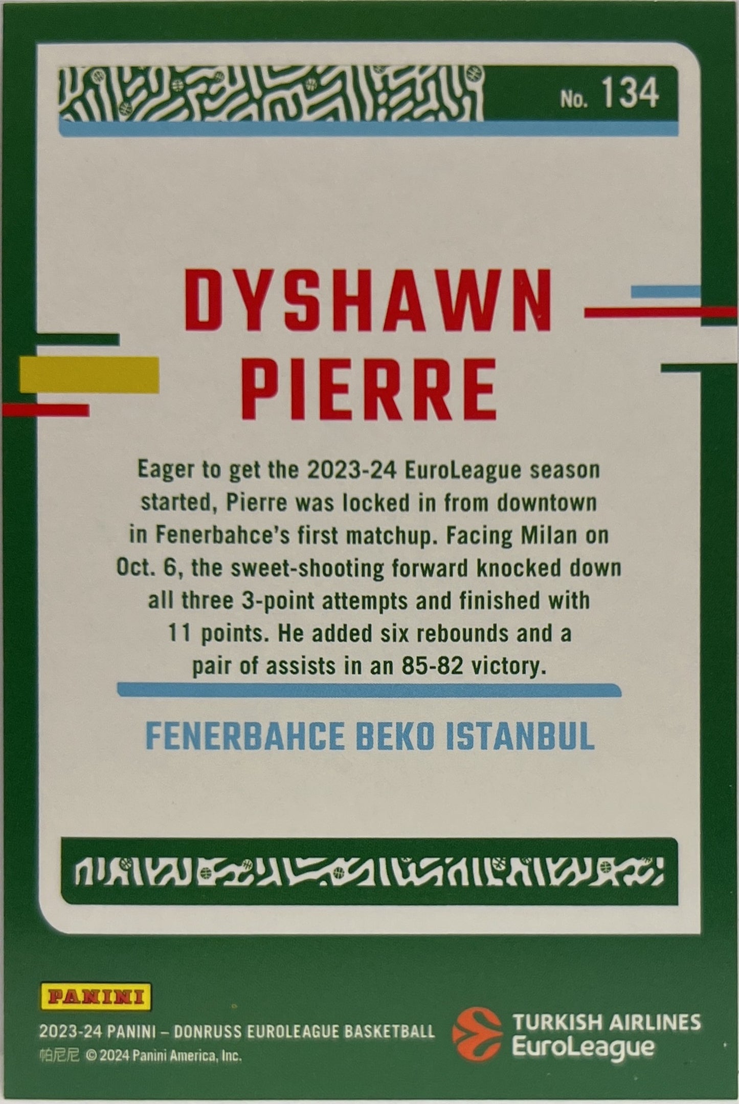 Dyshawn Pierre 29/149 Laser Donruss Euroleague Basketball 2023/24