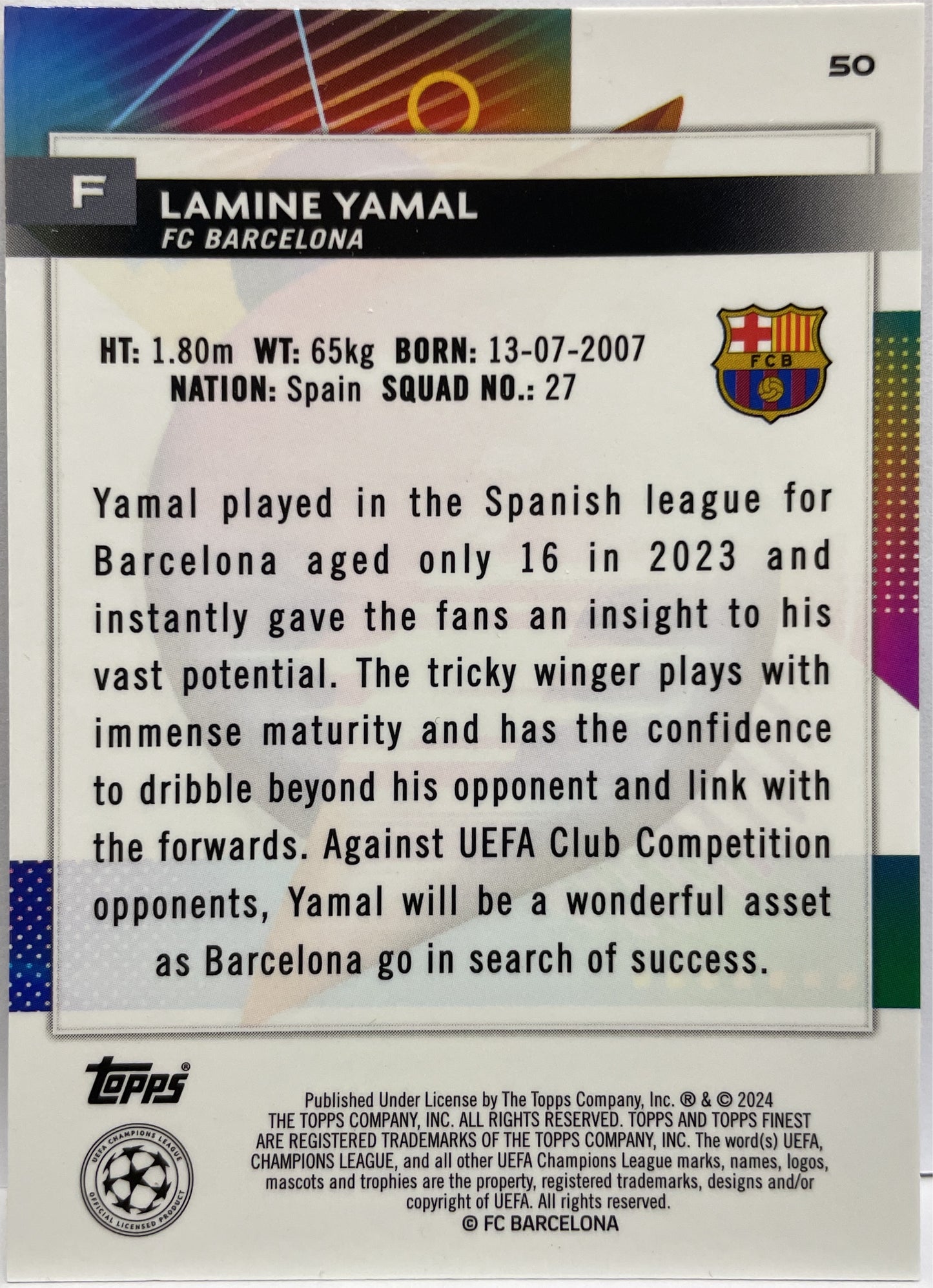 Lamine Yamal Rookie Topps Finest UCC 2023/24