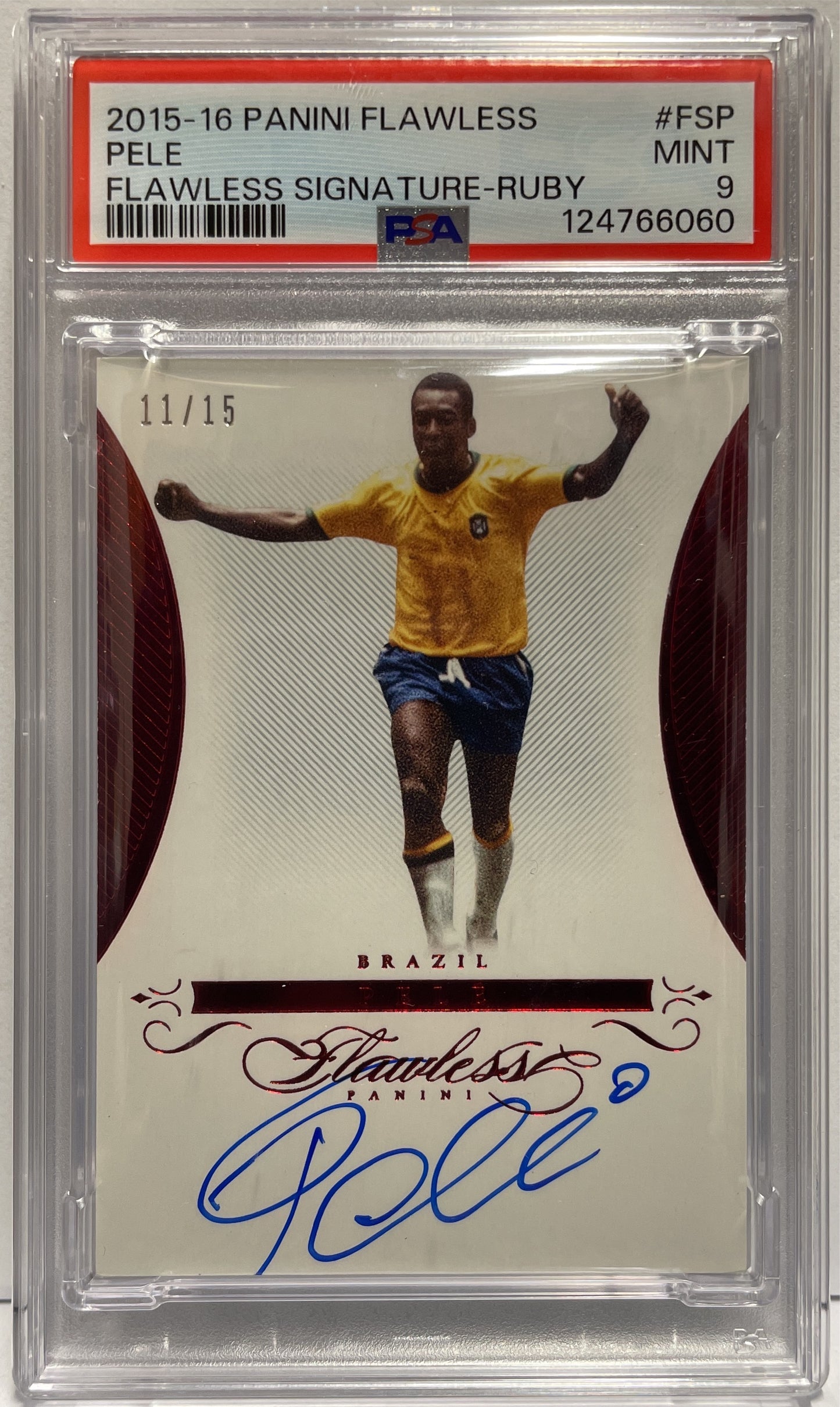 Pele Autograph On Card Ruby Panini Flawless 2015/16 PSA 9