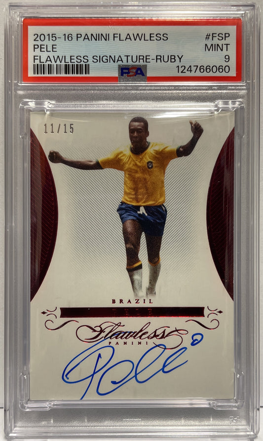 Pele Autograph On Card Ruby Panini Flawless 2015/16 PSA 9