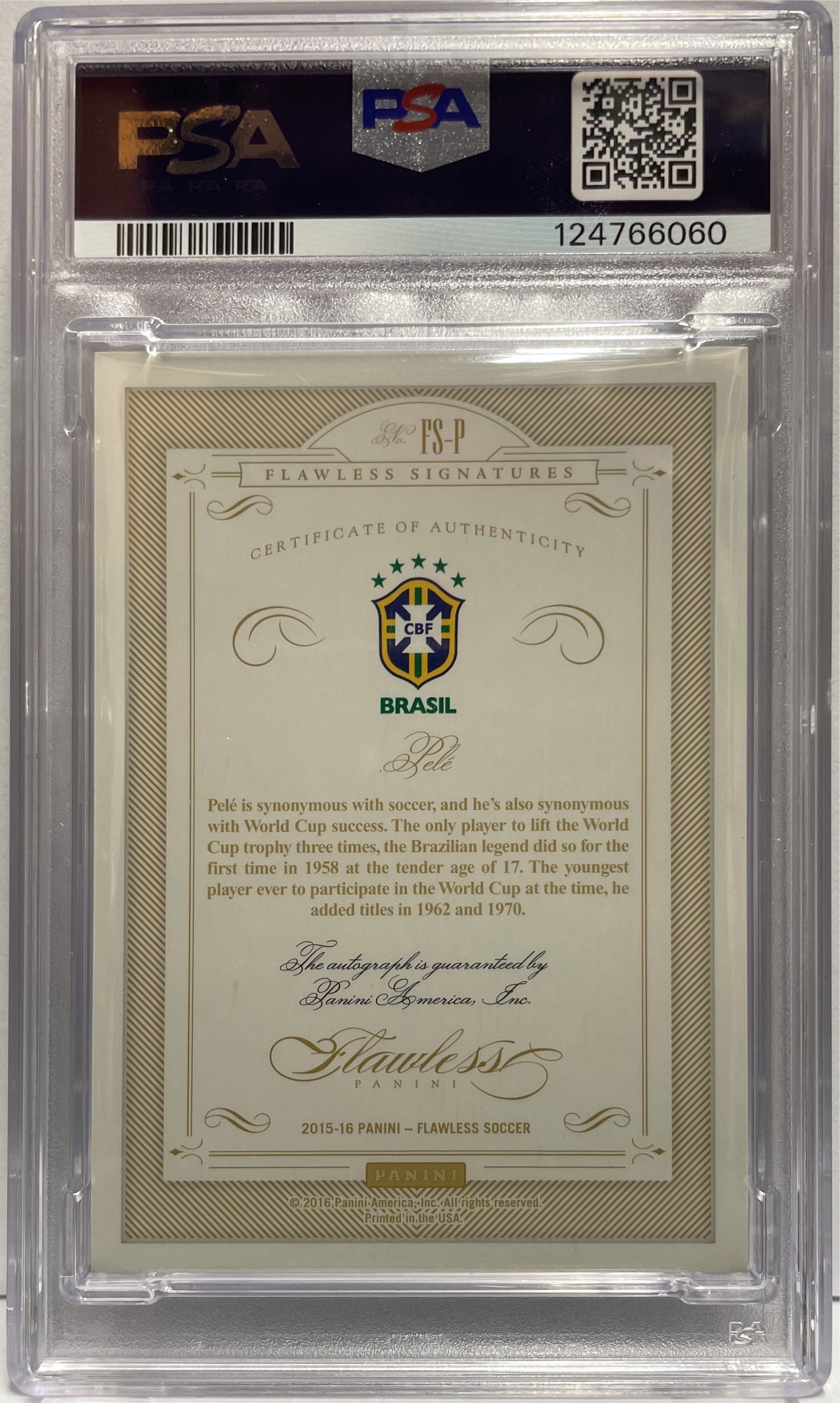 Pele Autograph On Card Ruby Panini Flawless 2015/16 PSA 9