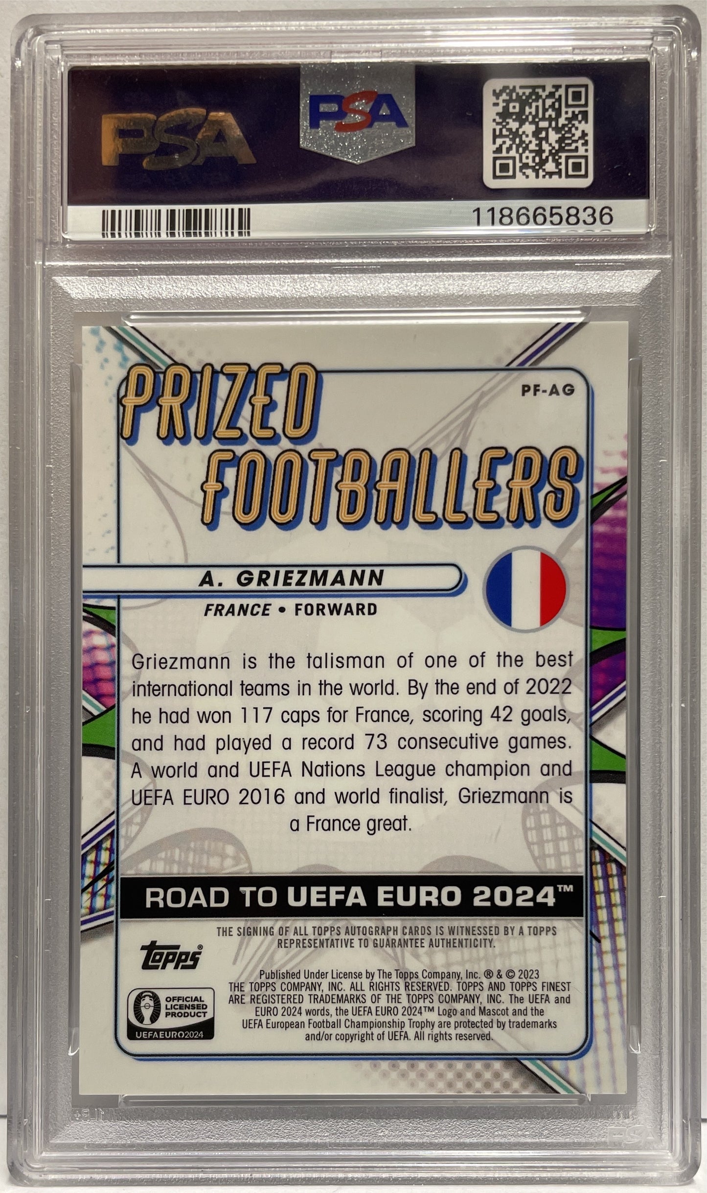 Antoine Griezmann 1/1 Autograph Superfractor Prized Footballers Topps Finest Uefa Euro 2024 PSA 10 Auto 10