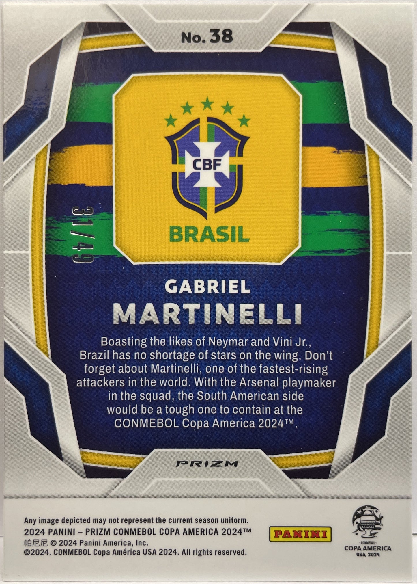 Gabriel Martinelli 31/49 Purple Prizm Conmebol Copa America 2024