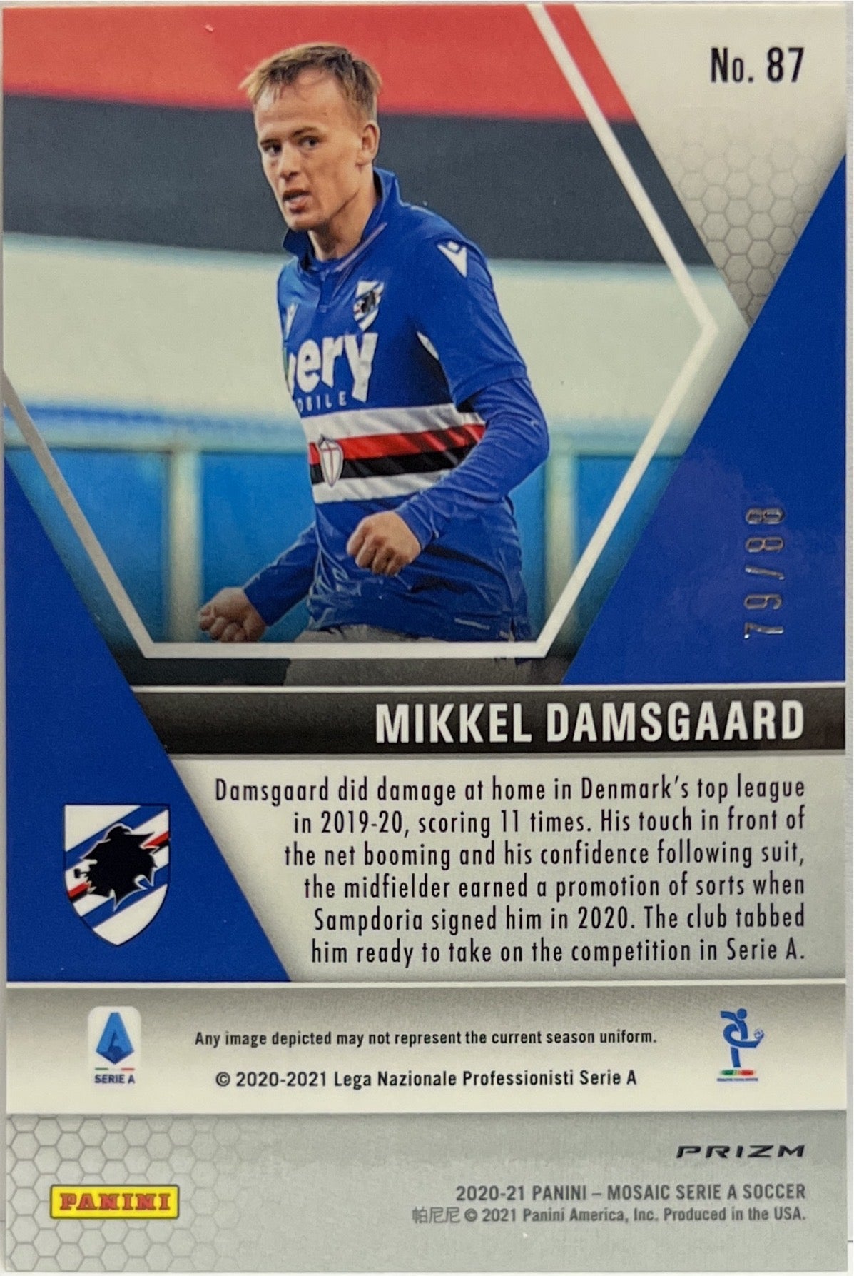 Mikkel Damsgaard 79/88 Rookie Red & Gold Mosaic Serie A 2020/21