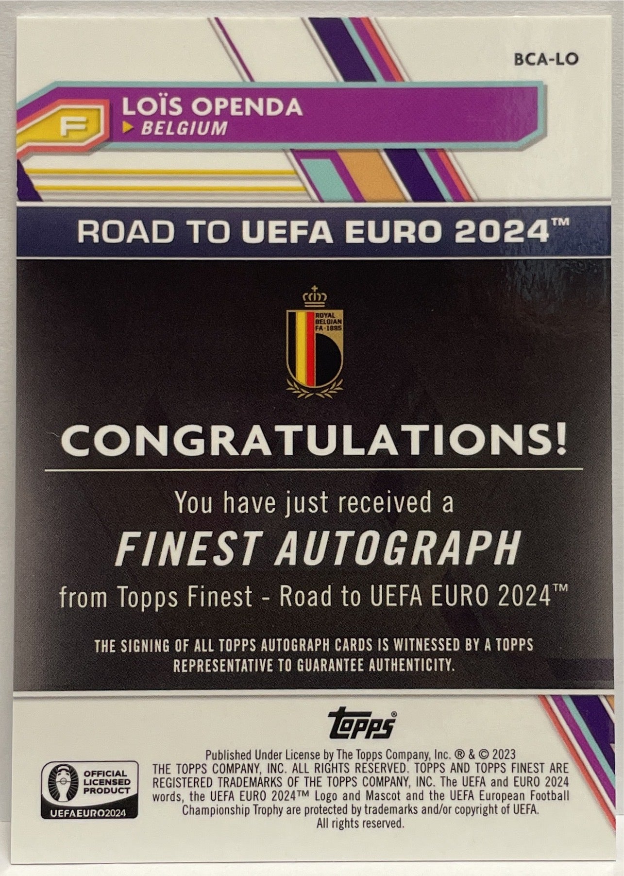 Lois Openda Autograph National Debut Topps Finest Road To Uefa Euro 2024