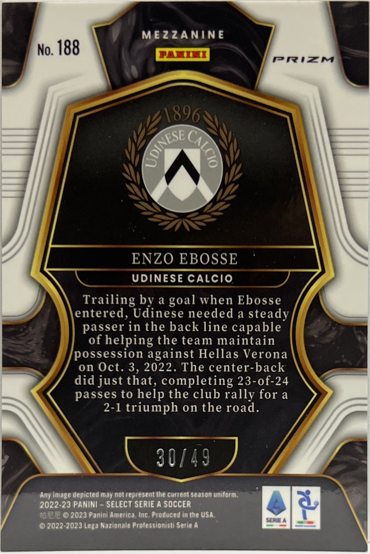 Enzo Ebosse 30/49 Rookie Mezzanine Purple Select Serie A 2022/23