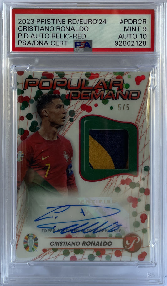 Cristiano Ronaldo 5/5 Patch Autograph Relic Red Topps Pristine Road To Uefa Euro 2024 PSA 9 Auto 10