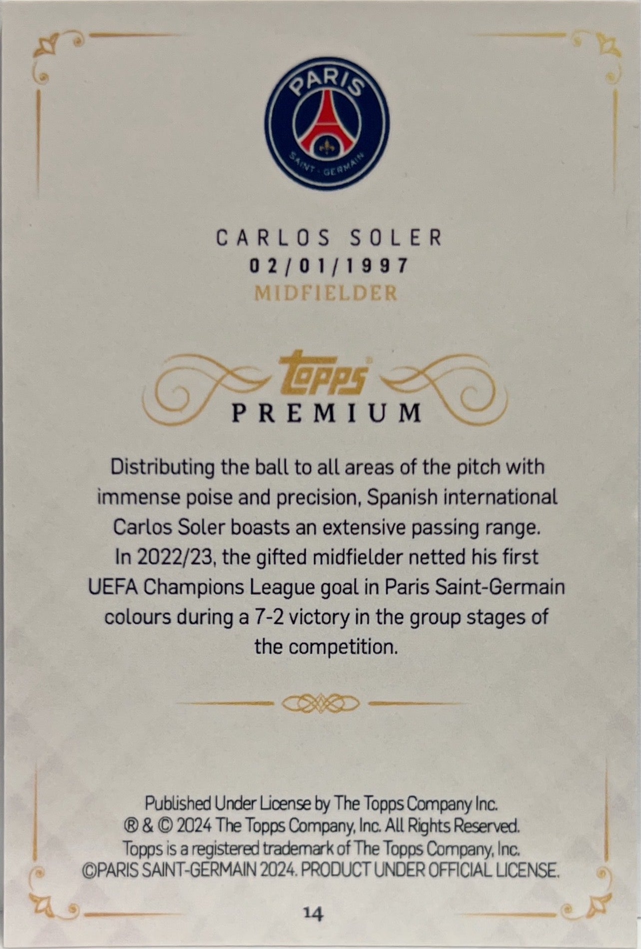 Carlos Soler 31/49 Topps PSG Black & White Premium 2024