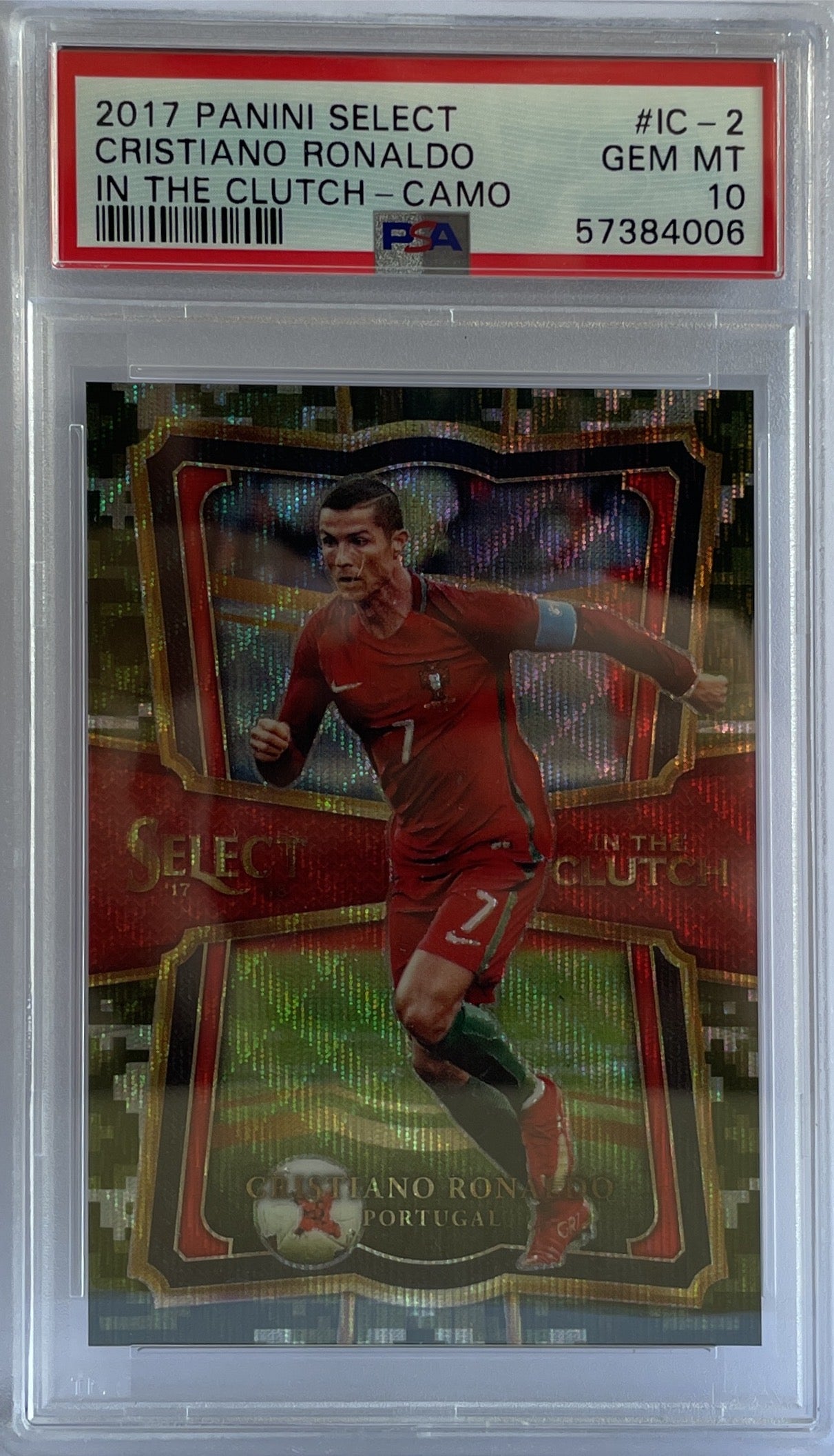 Cristiano Ronaldo 12/20 In The Clutch Camo Panini Select 2017/18 PSA 10