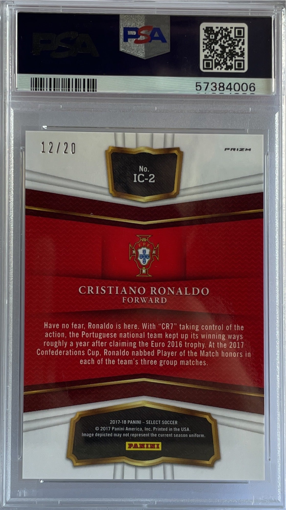 Cristiano Ronaldo 12/20 In The Clutch Camo Panini Select 2017/18 PSA 10
