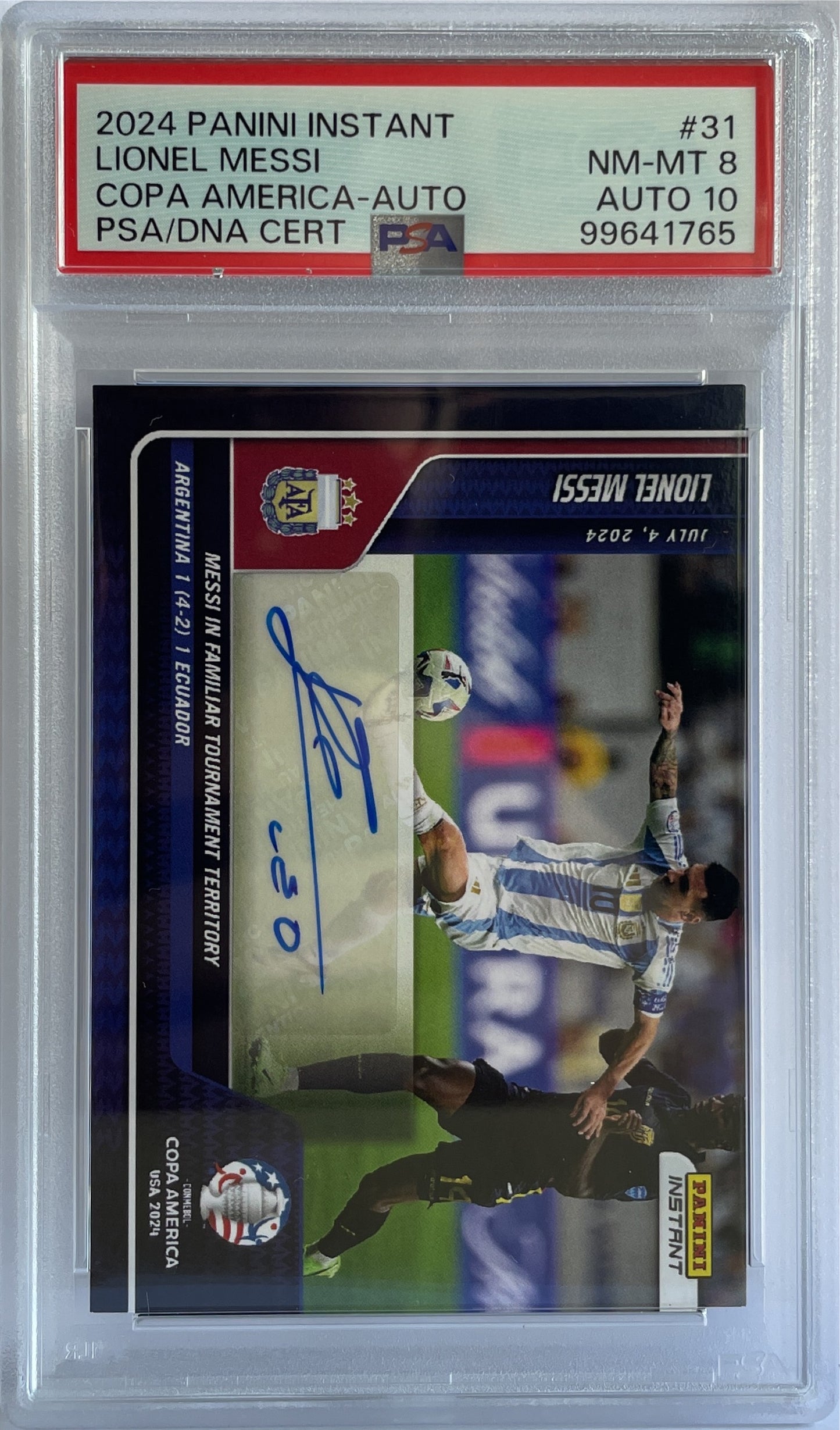 Lionel Messi 5/10 Autograph Copa America Panini Instant 2024 PSA 8 Auto 10