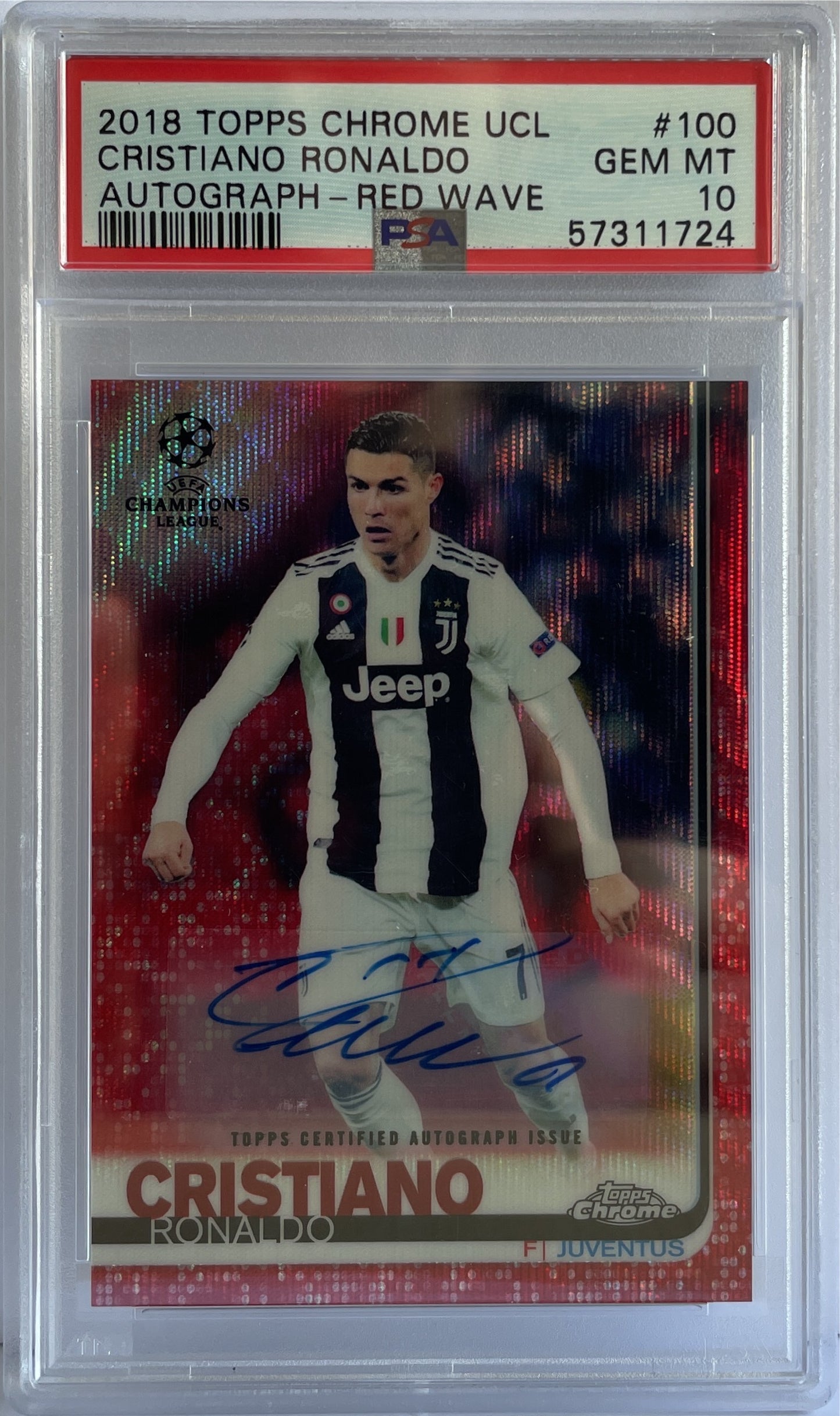 Cristiano Ronaldo 4/5 Autograph Red Wave Topps Chrome UCL 2017/18 PSA 10