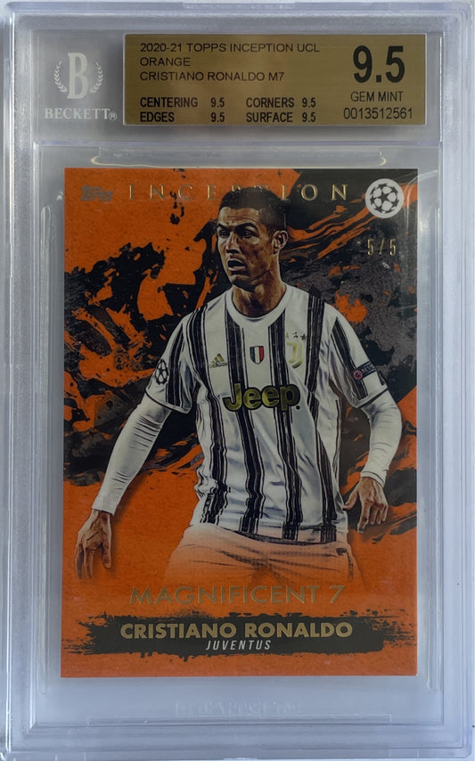Cristiano Ronaldo 5/5 Magnificent 7 Orange Topps Inception 2020/21 Beckett 9.5