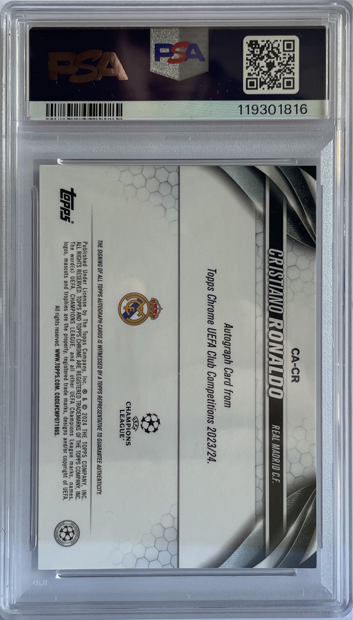 Cristiano Ronaldo Autograph Red Lava Topps Chrome UCC 2023/24 PSA 9 Auto 10