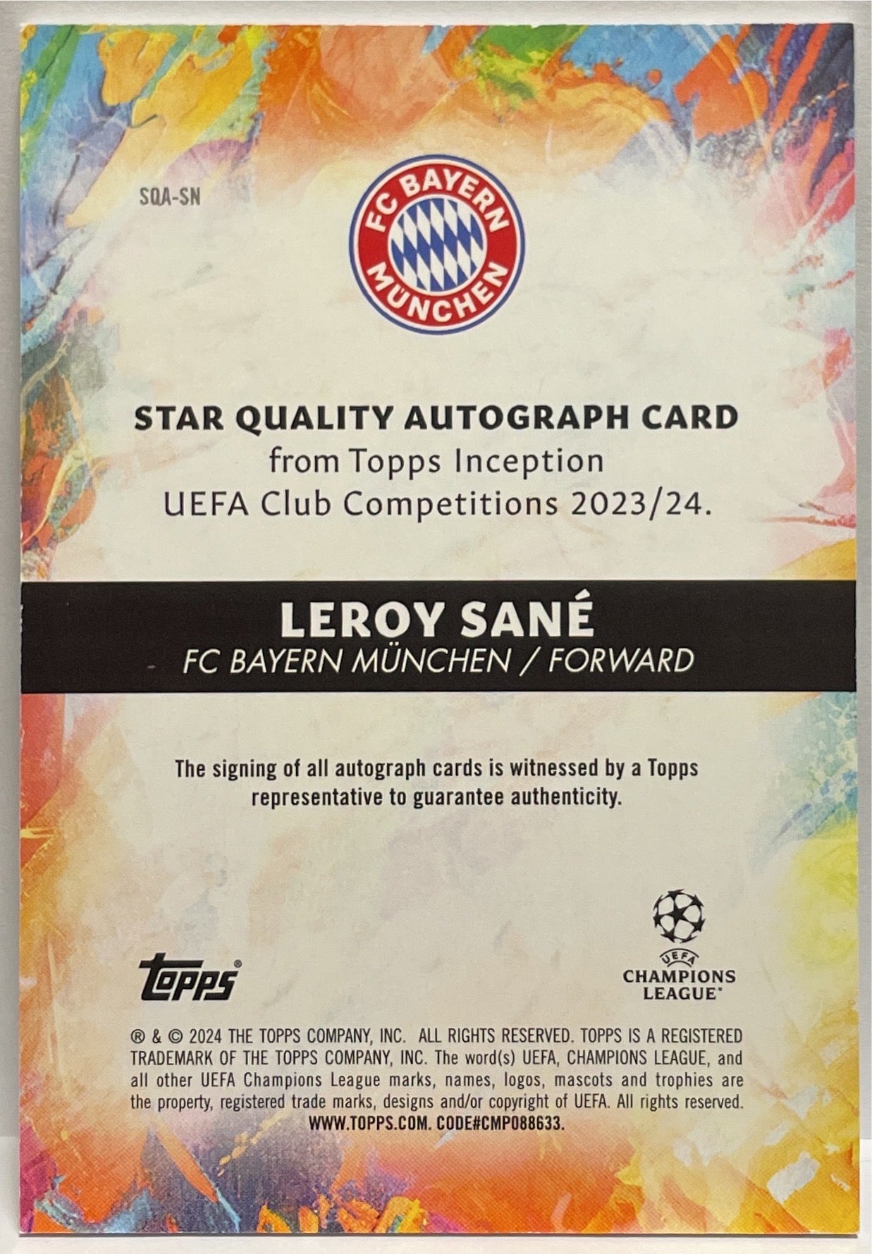 Leroy Sane 79/99 Autograph Star Quality Topps Inception 2023/24