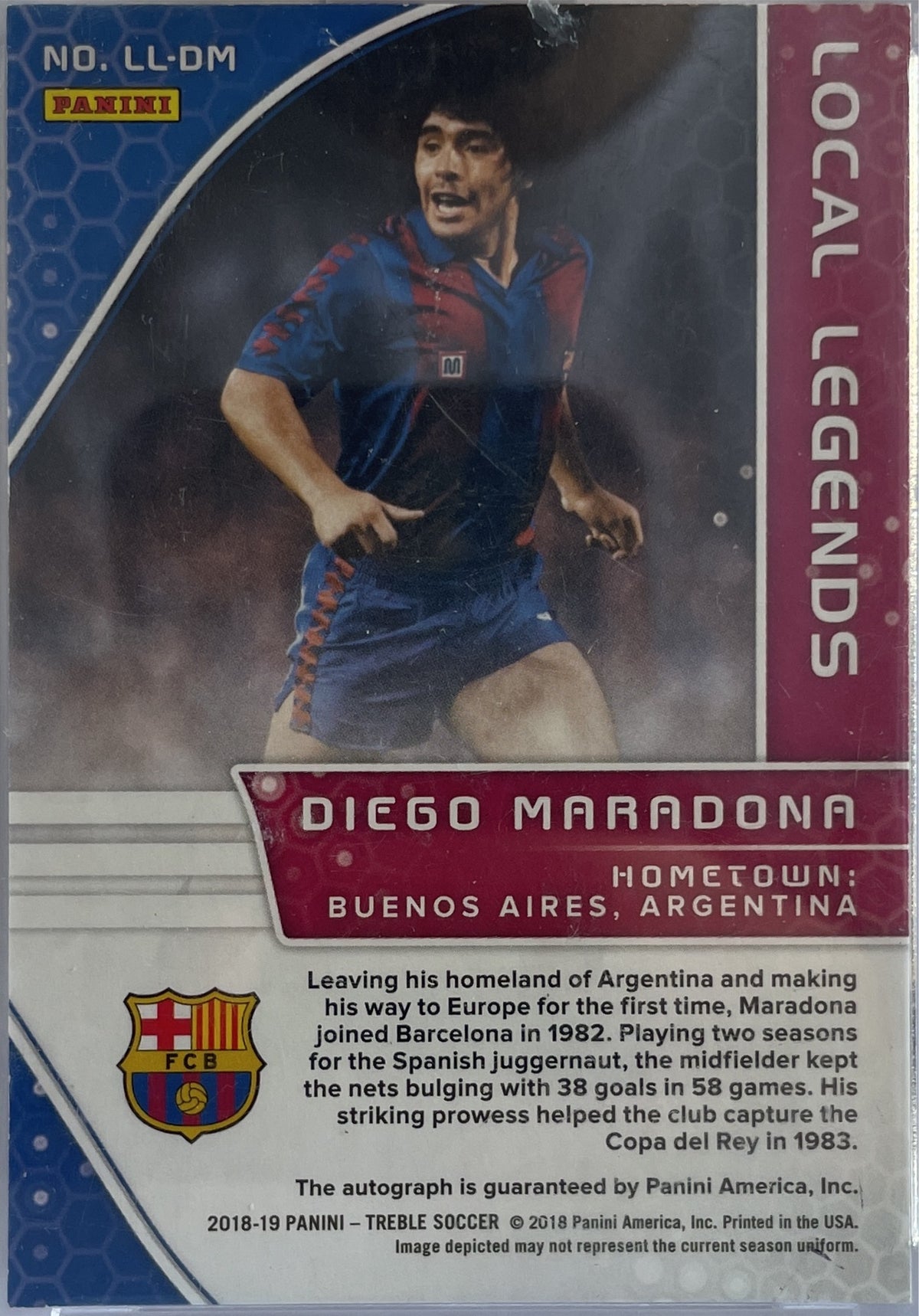 Diego Maradona 3/5 Autograph Local Legends Panini Treble 2018/19