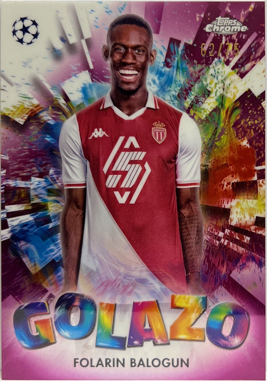 Folarin Balogun 62/75 Golazo Magenta Topps Chrome UCC 2024/25