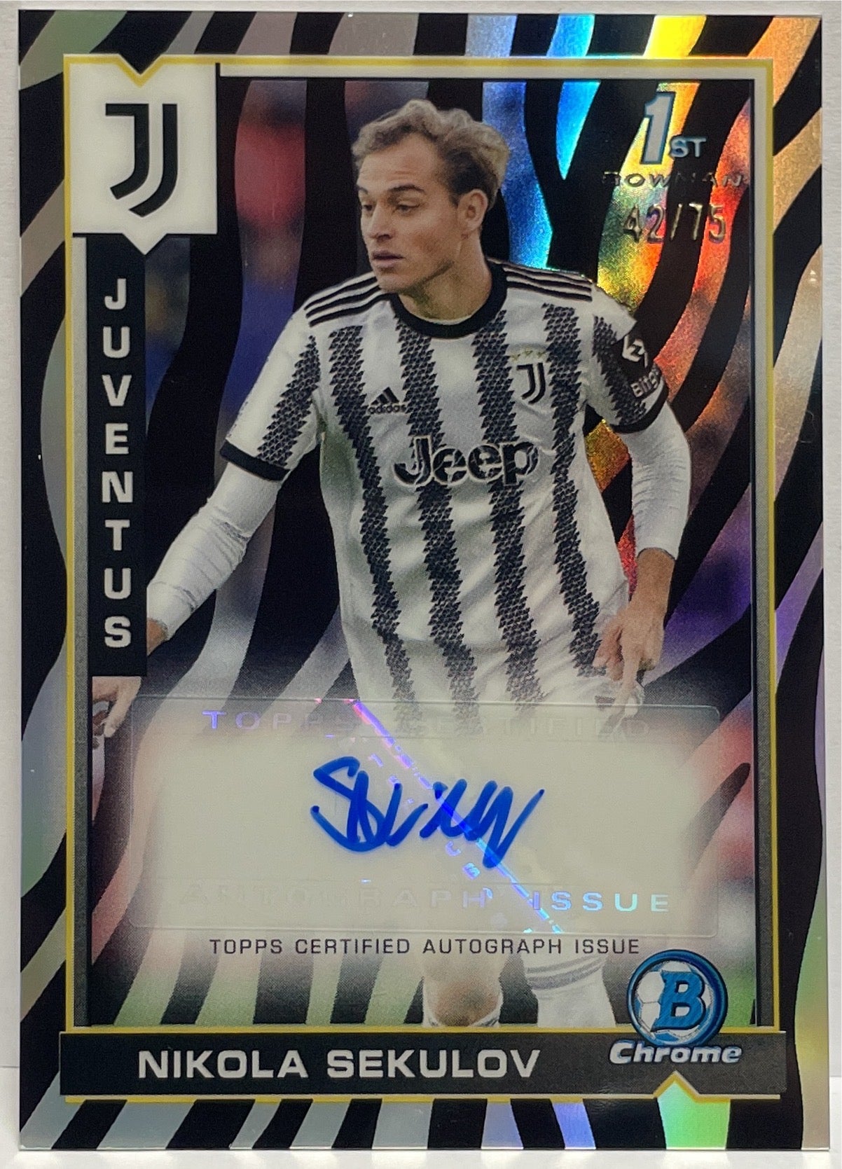 Nikola Sekulov 42/75 Autograph 1ST Bowman Zebra Topps Chrome Juventus 2022/23