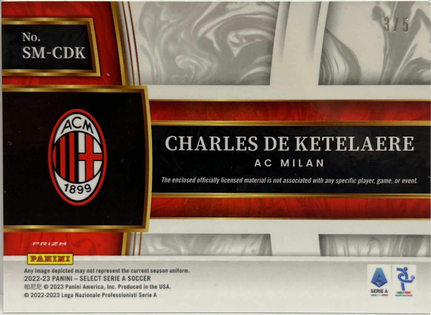 Charles De Ketelaere 3/5 Patch Memorabilia Green Select Serie A 2022/23