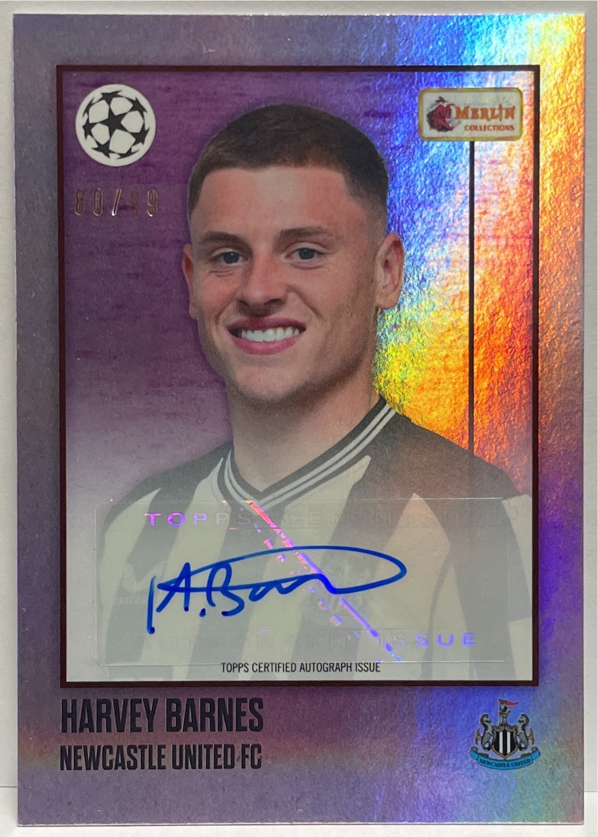 Harvey Barnes 80/99 Autograph Topps Merlin Heritage 2022/23