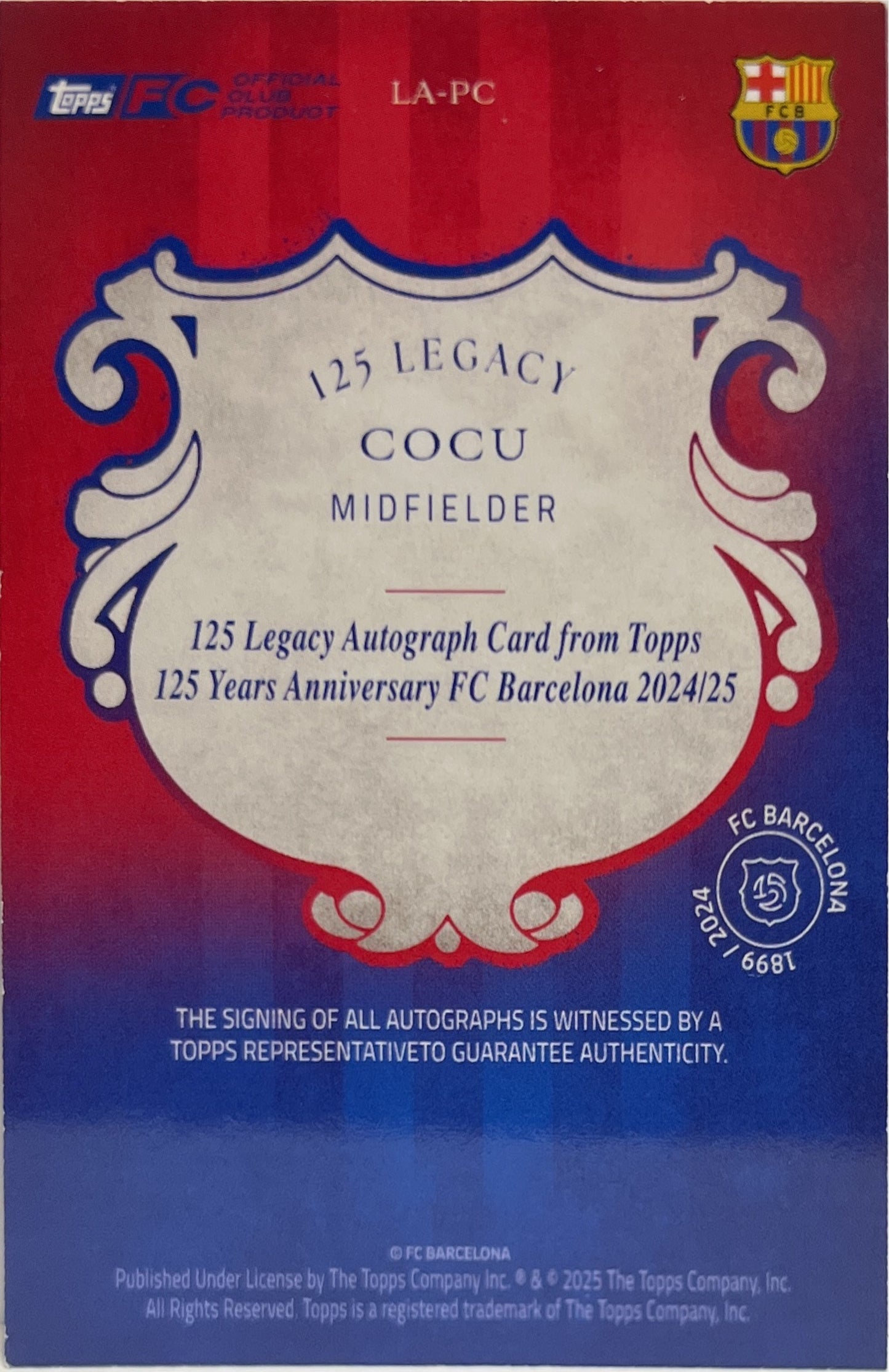 Cocu 49/99 Autograph Pink Topps Barcelona 125 2024/25