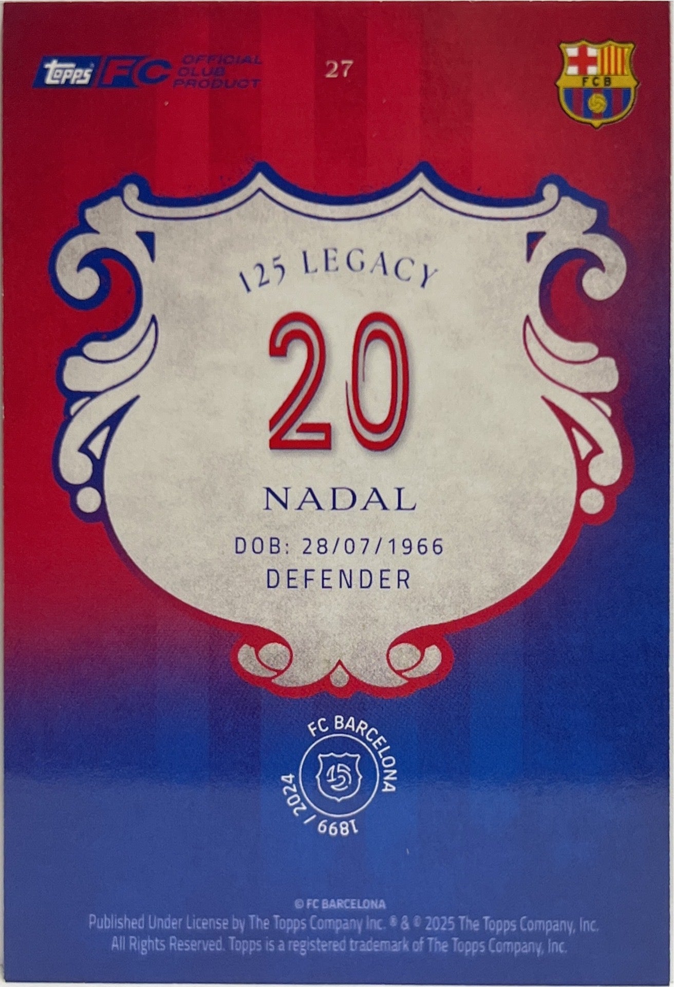 Nadal 92/99 Pink Topps Barcelona 125 2024/25