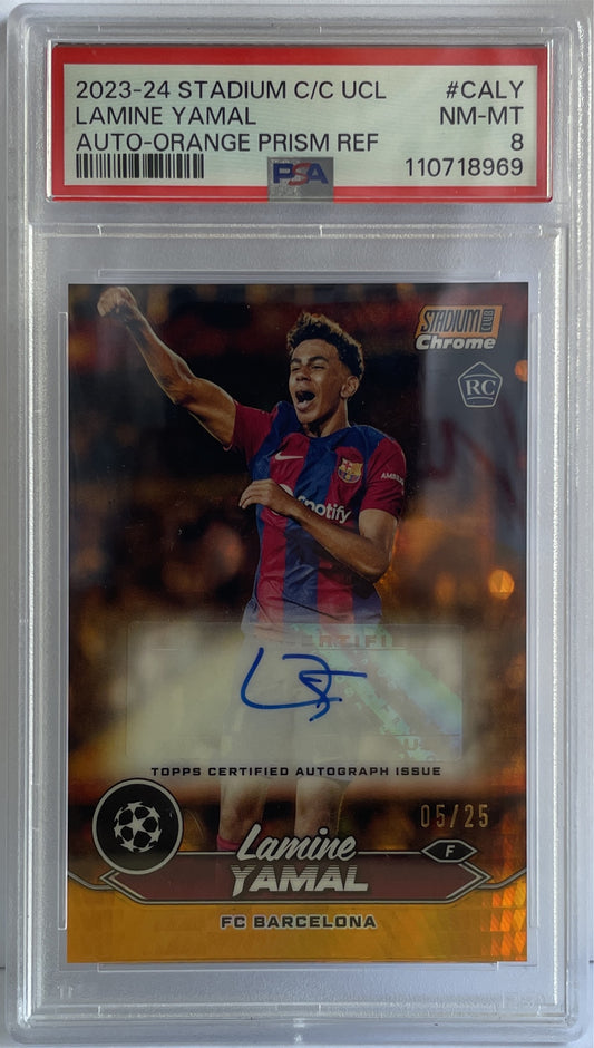 Lamine Yamal 5/25 Rookie Autograph Orange Prism Topps Stadium Chrome Club 2023/24 PSA 8