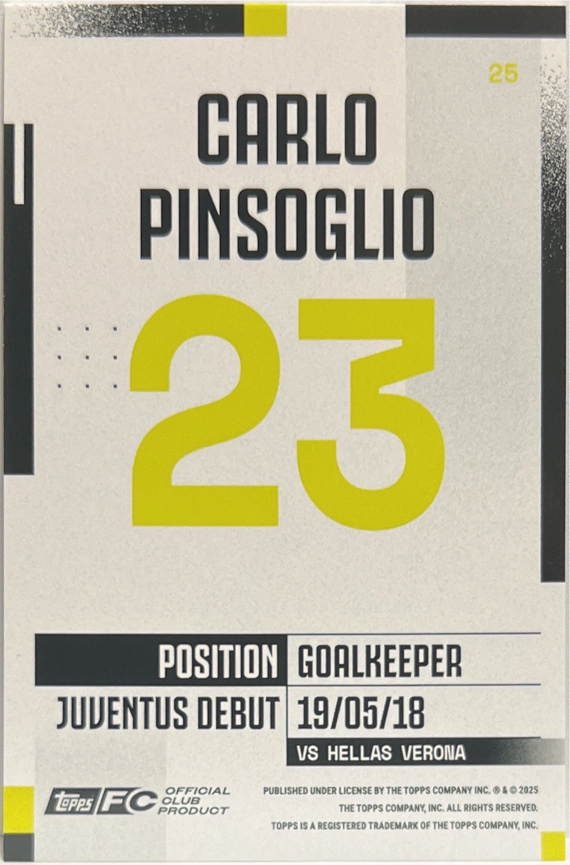 Carlo Pinsoglio 20/25 Orange Topps Juventus Premium Team Set 2024/25
