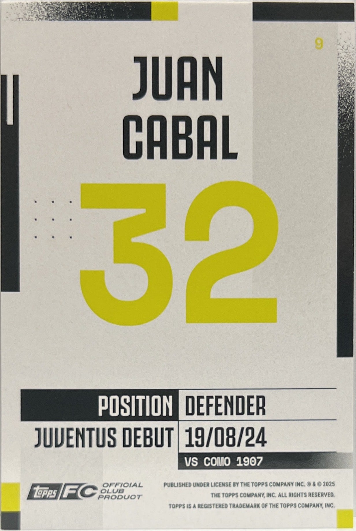 Juan Cabal 45/50 Rookie Gold Topps Juventus Premium Team Set 2024/25